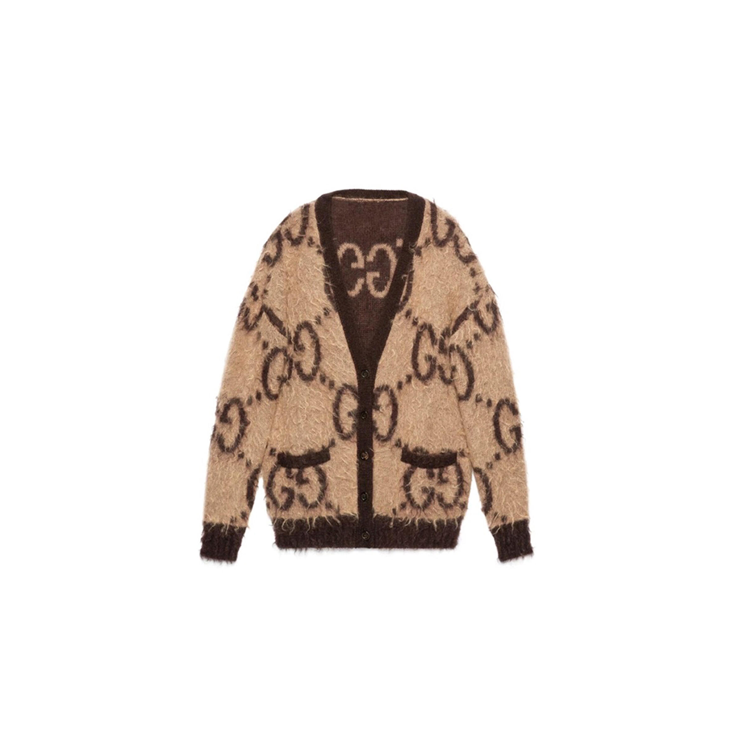 GUCCI GG-LOGO JACQUARD MOHAIR-BLEND CARDIGAN 